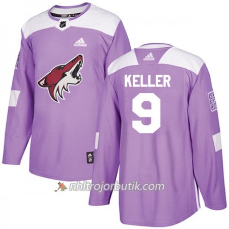 Män Ishockey Arizona Coyotes Tröja Clayton Keller 9 Adidas 2017-2018 Lila Fights Cancer Practice Authentic